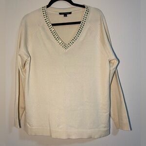 Zac And Rachel Cream Sweater Women’s Size L Large V-neck